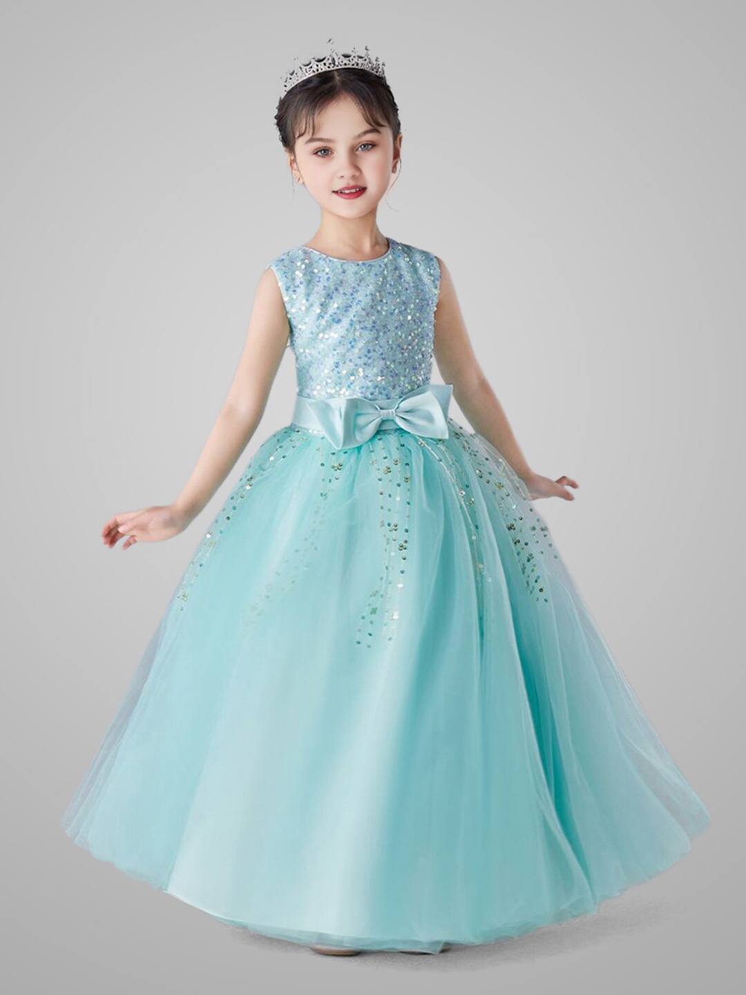 

INCLUD Girls Sleeveless Embellished Party Wear Dress, Green