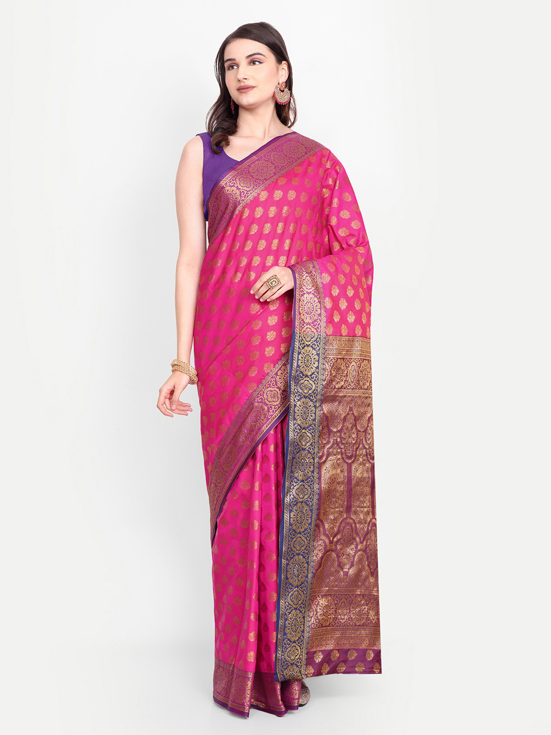 

AKSH FASHION Woven Design Zari Leheriya Saree, Pink