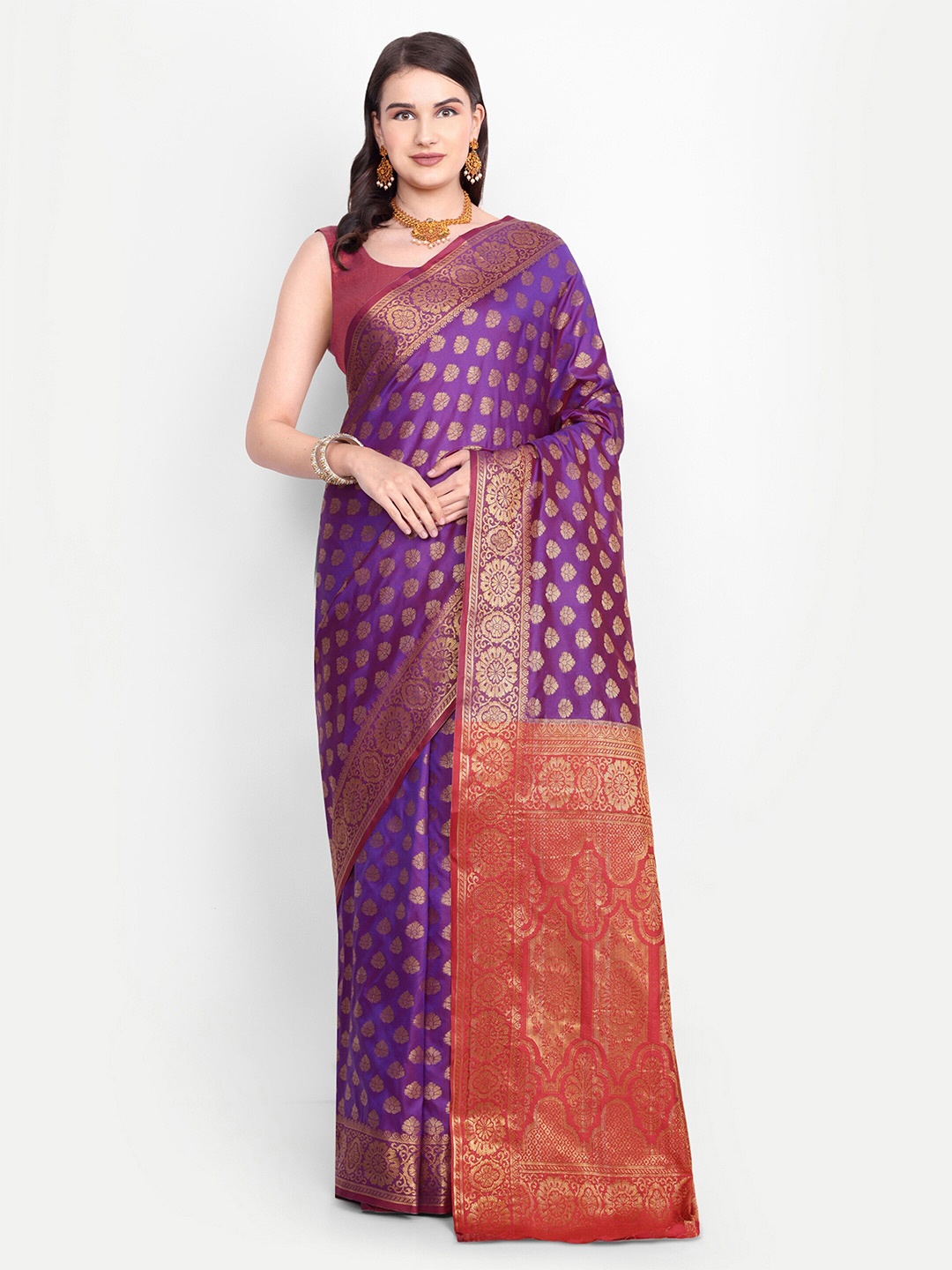 

AKSH FASHION Woven Design Zari Art Silk Leheriya Saree, Magenta