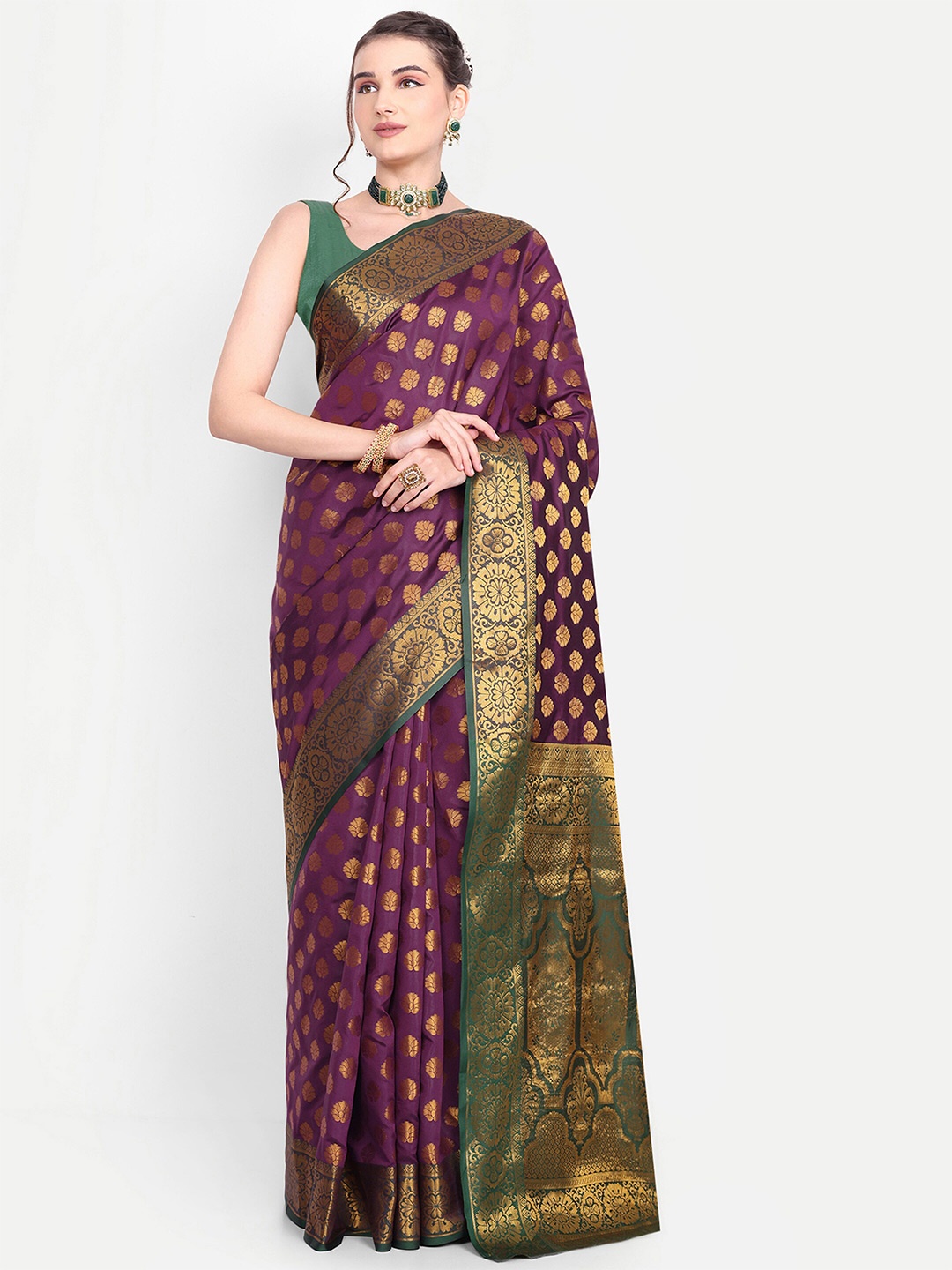 

AKSH FASHION Floral Zari Art Silk Saree, Purple