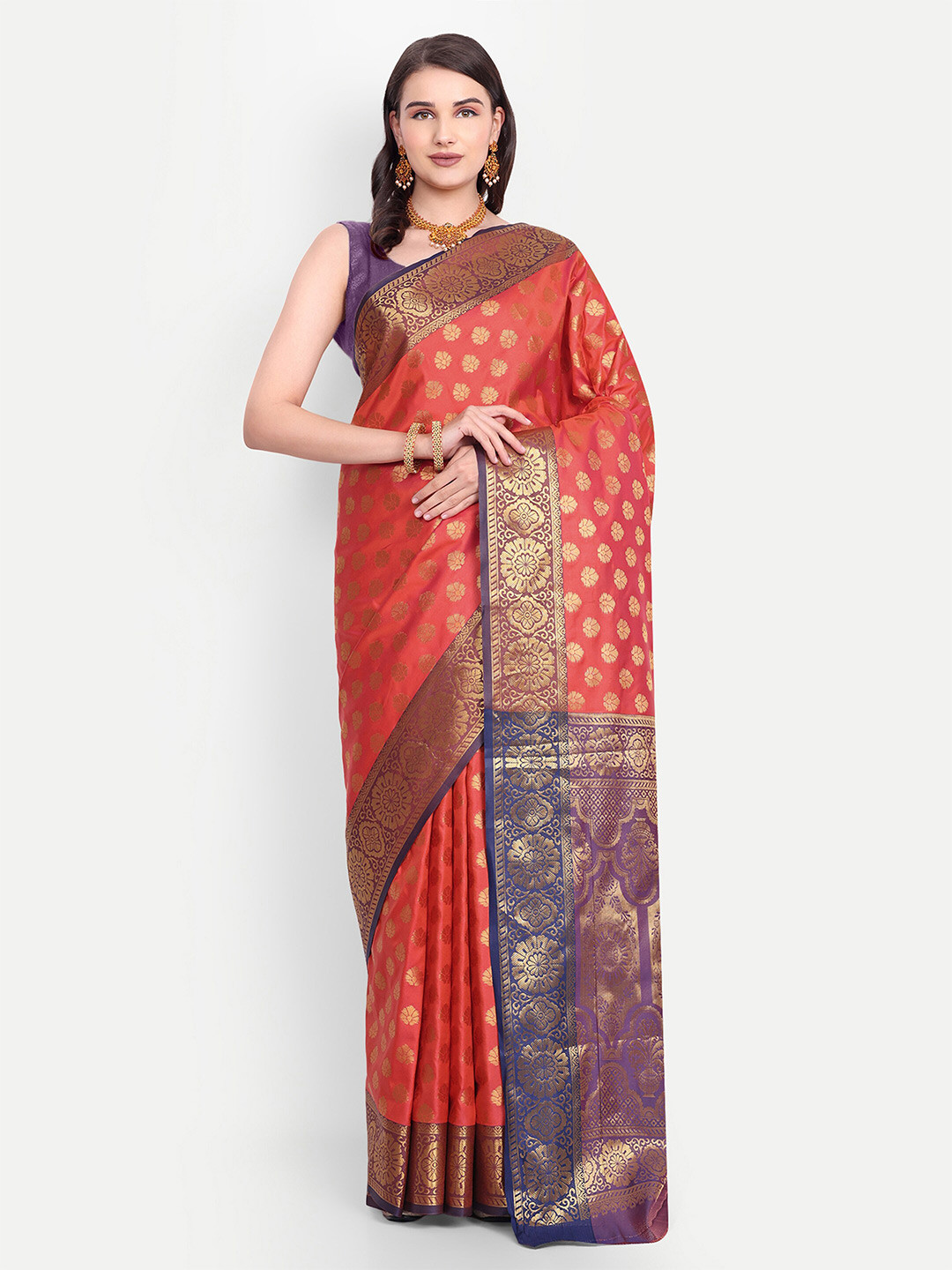 

AKSH FASHION Ethnic Motifs Woven Design Zari Art Silk Leheriya Saree, Orange