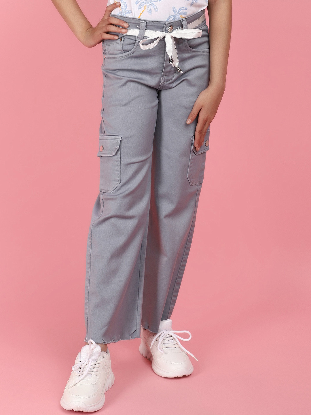 

V-Mart Girls Mid-Rise Cotton Cargos, Grey