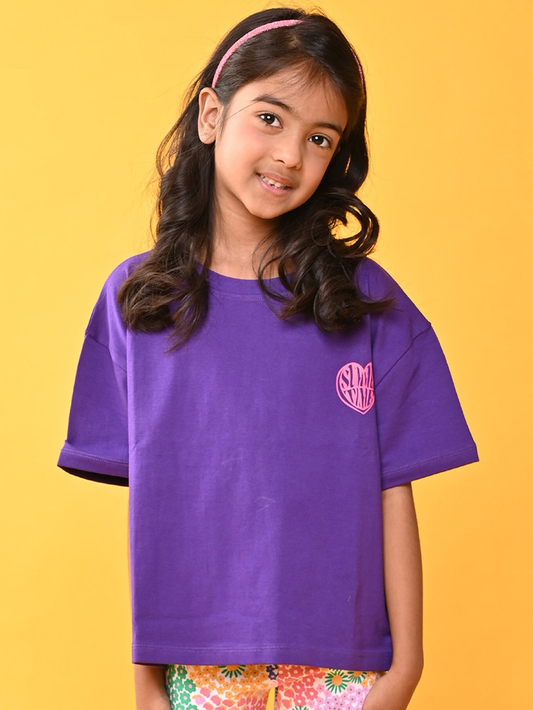 

Anthrilo Girls Drop Shoulder Sleeves Pure Cotton Boxy T-shirt, Purple