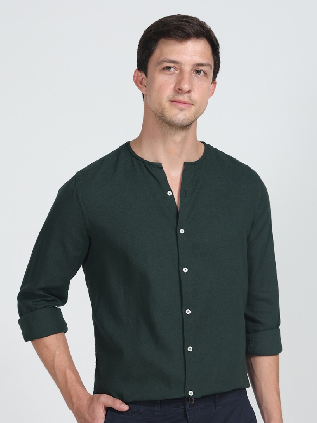 

POE Smart Slim Fit Long Sleeves Pure Cotton Casual Shirt, Green