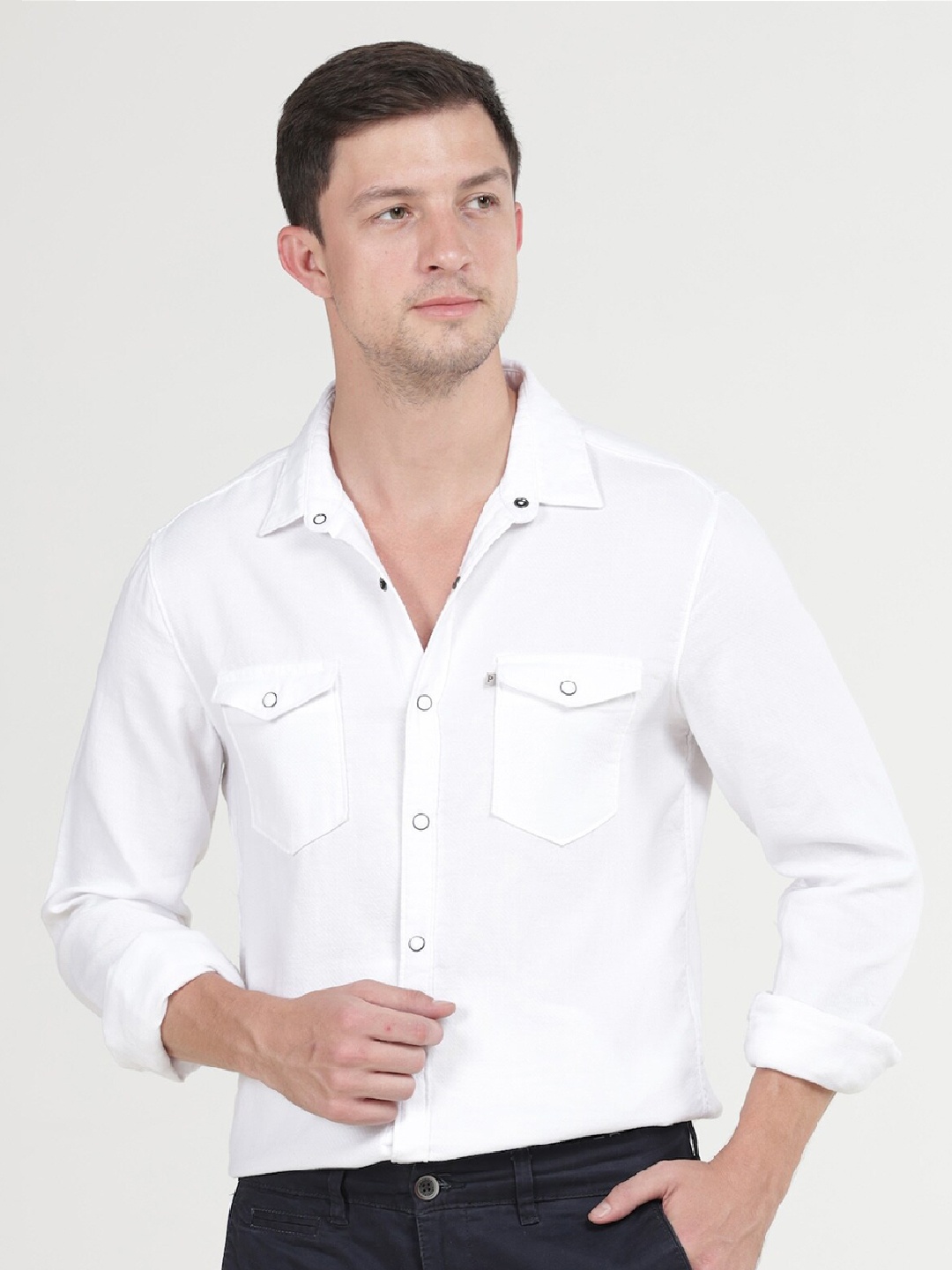 POE Smart Slim Fit Long Sleeves Cotton Casual Shirt, White