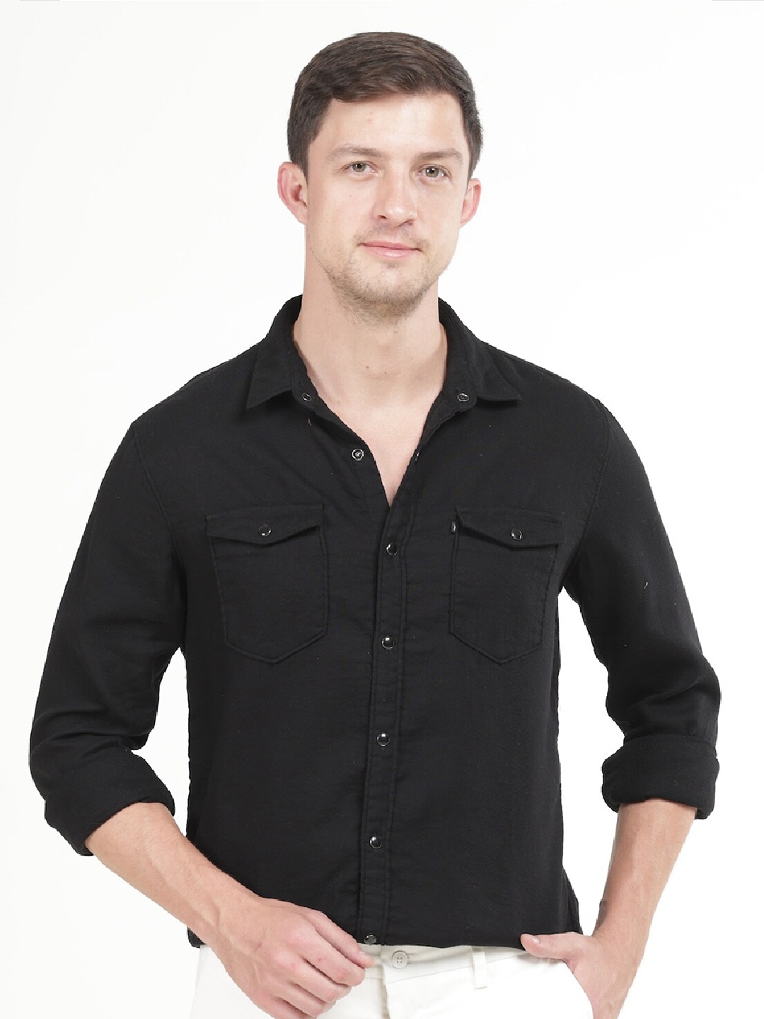POE Smart Slim Fit Pure Cotton Casual Shirt, Black