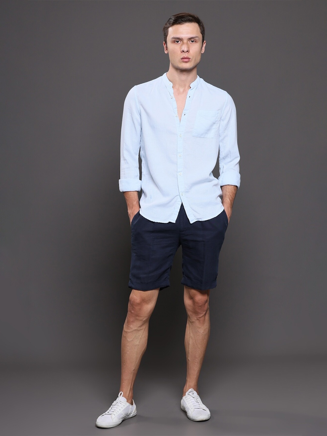 

POE Smart Slim Fit Long Sleeves Pure Cotton Casual Shirt, Blue
