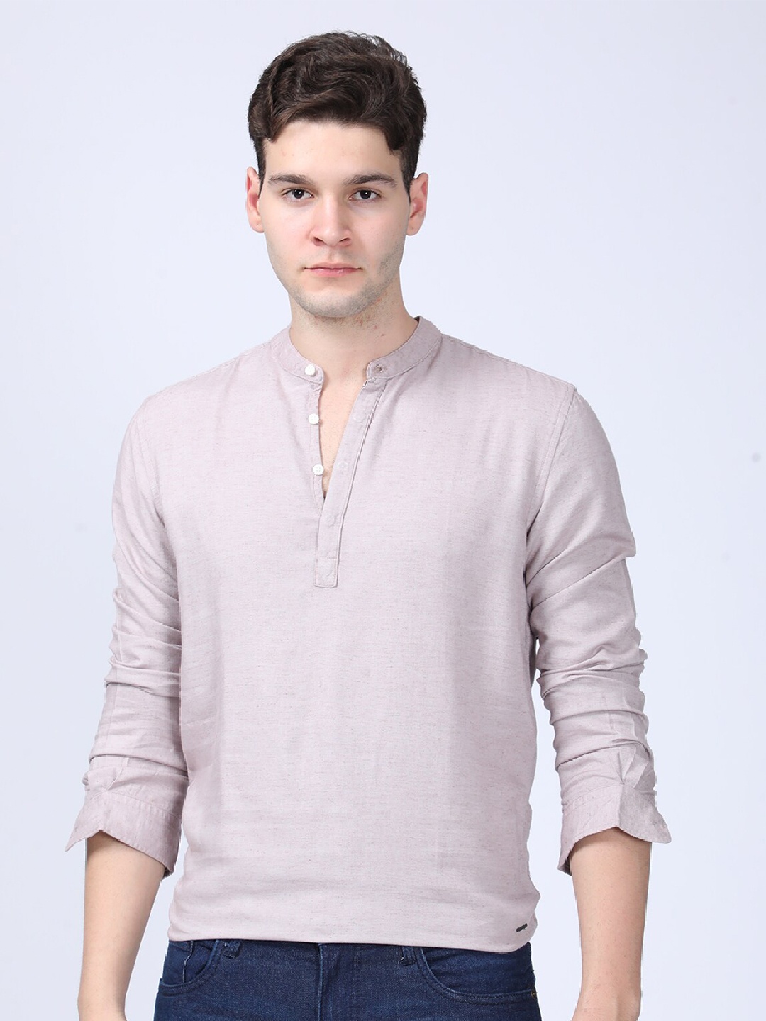 

POE Band Collar Smart Slim Fit Casual Shirt, Purple