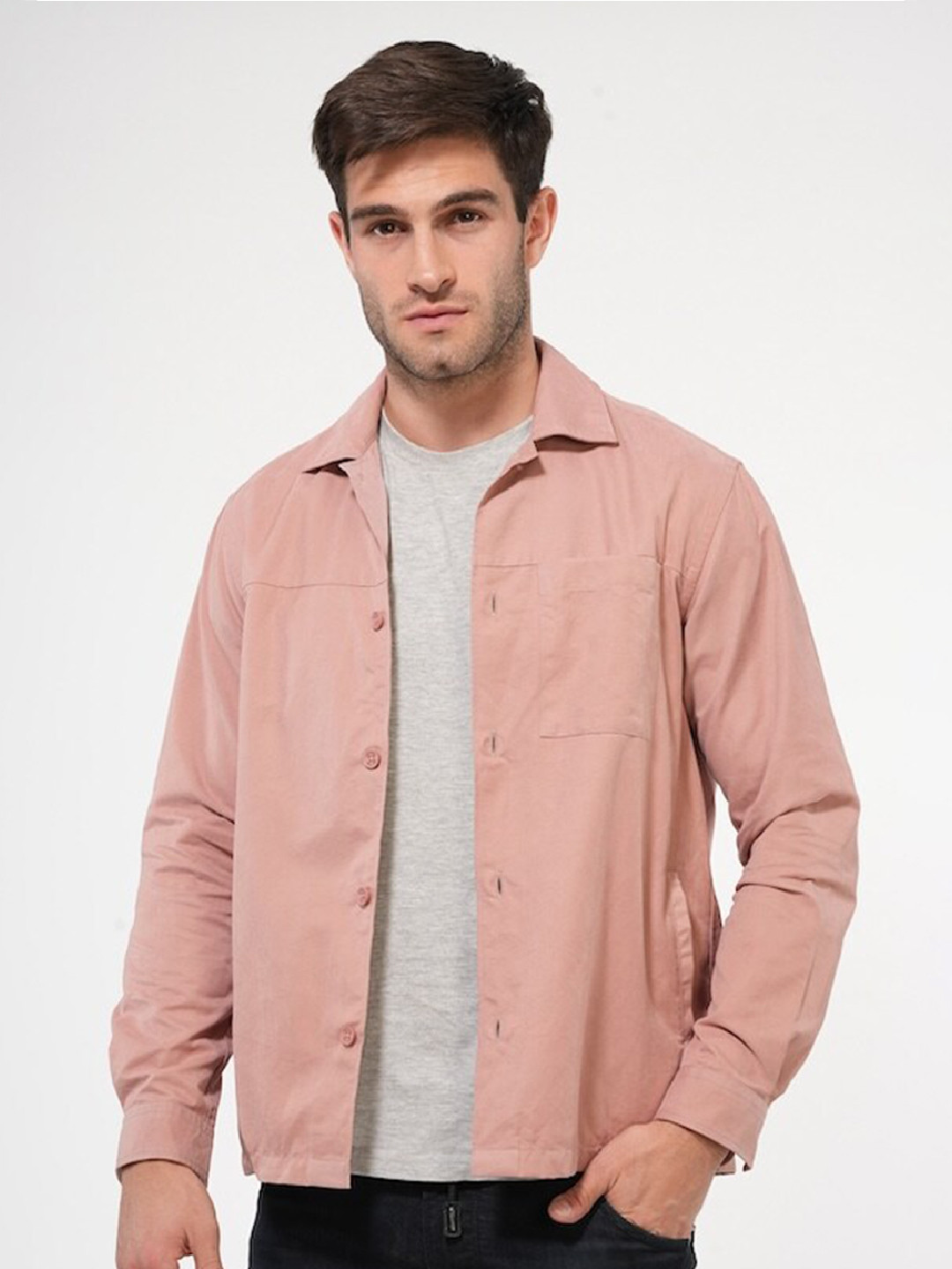 

POE Smart Slim Fit Suede Casual Shacket, Pink