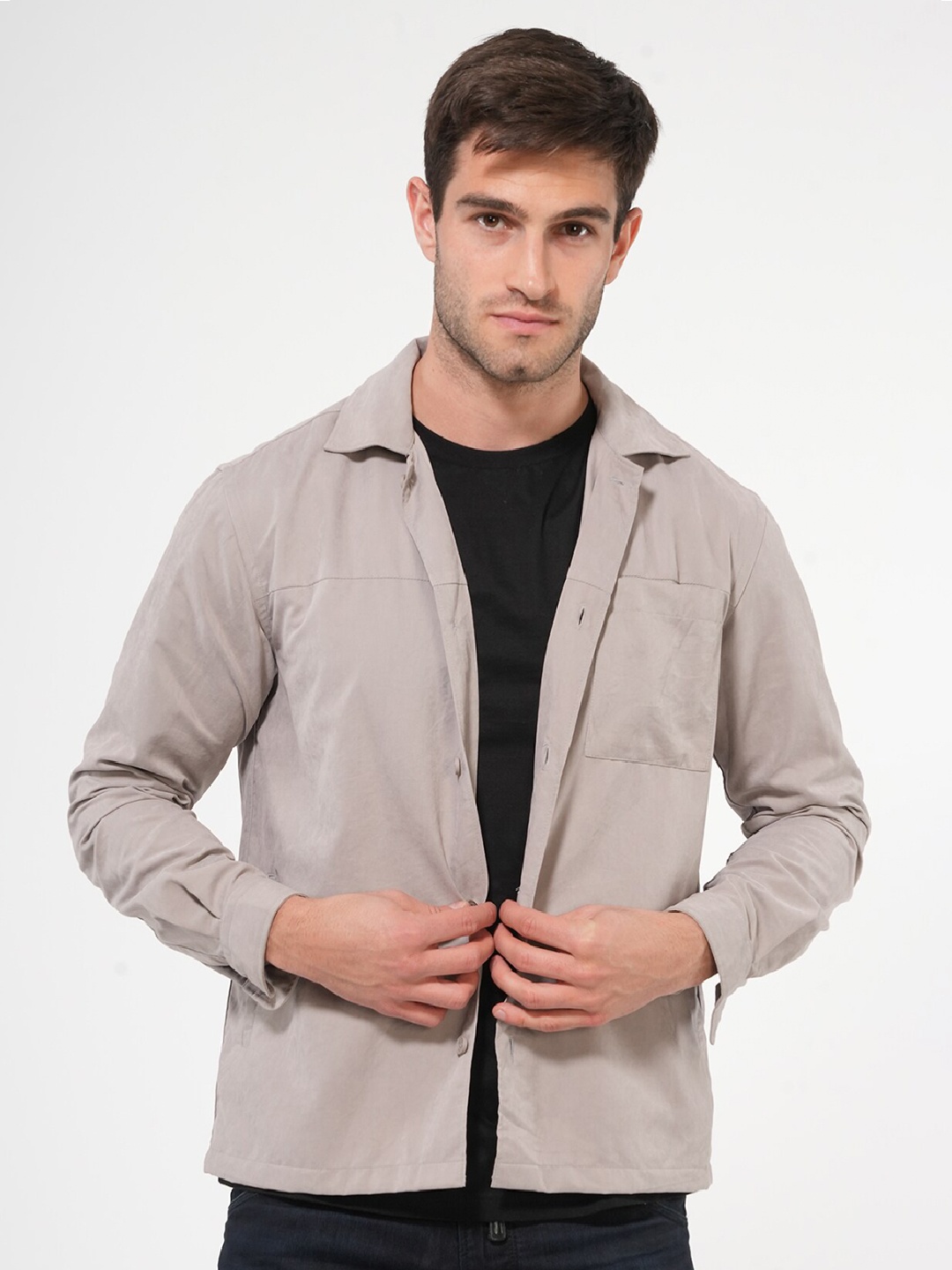 

POE Smart Slim Fit Suede Casual Shacket, Grey