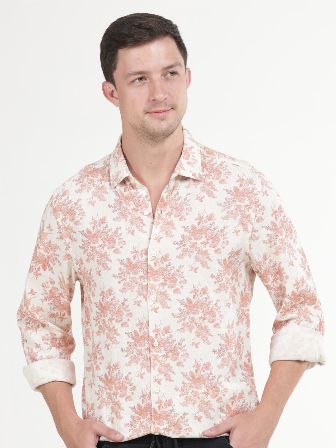 

POE Smart Slim Fit Floral Opaque Printed Casual Shirt, Orange