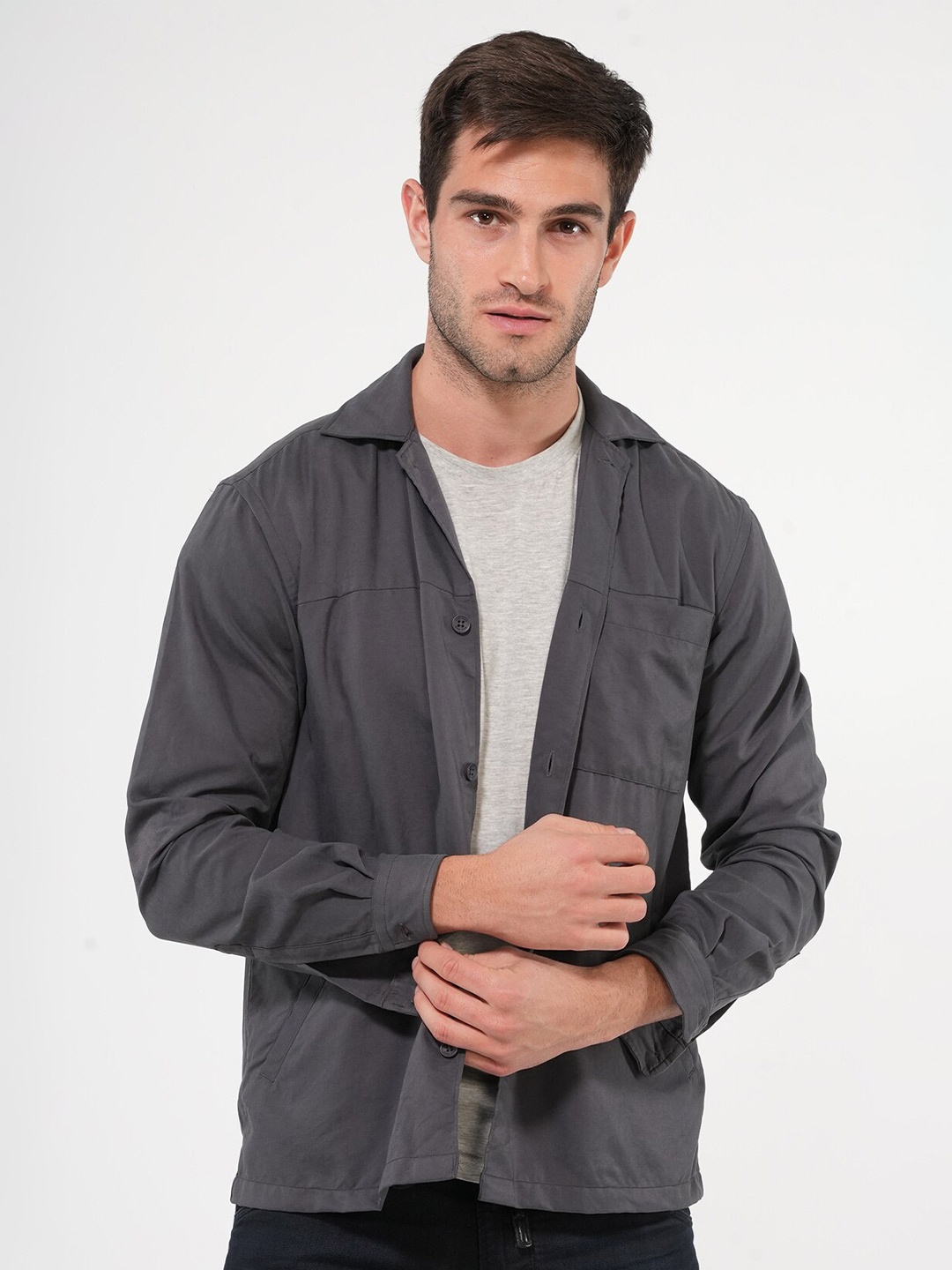 

POE Smart Slim Fit Suede Casual Shacket, Blue