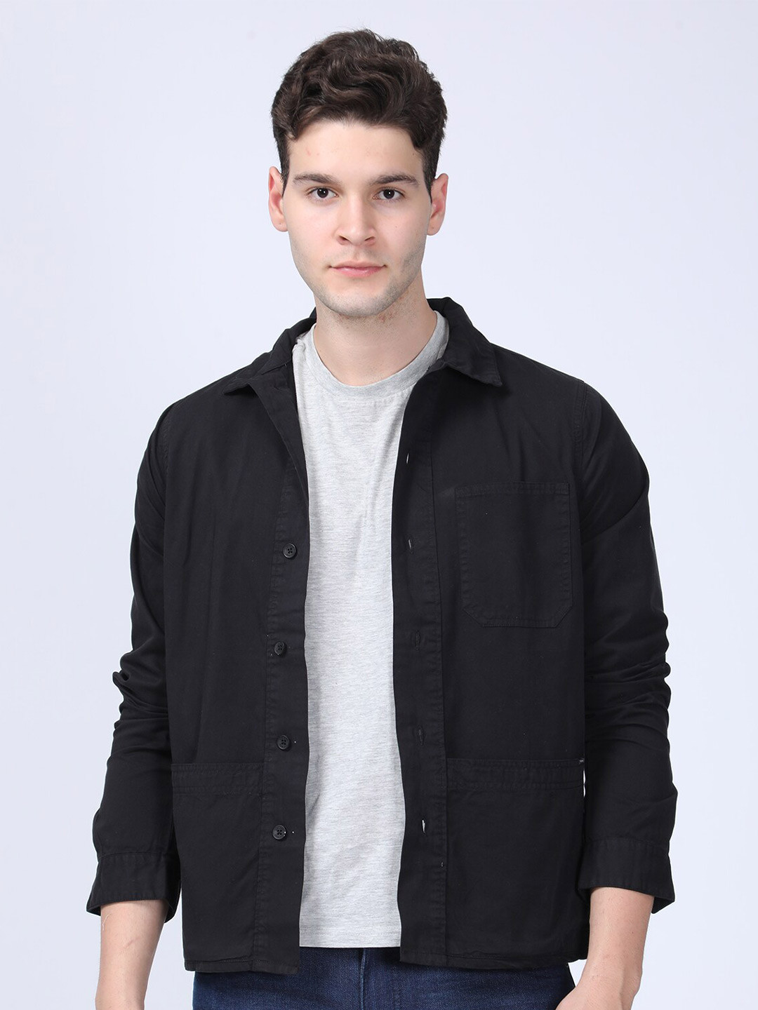 

POE Smart Slim Fit Pure Cotton Casual Shacket, Black