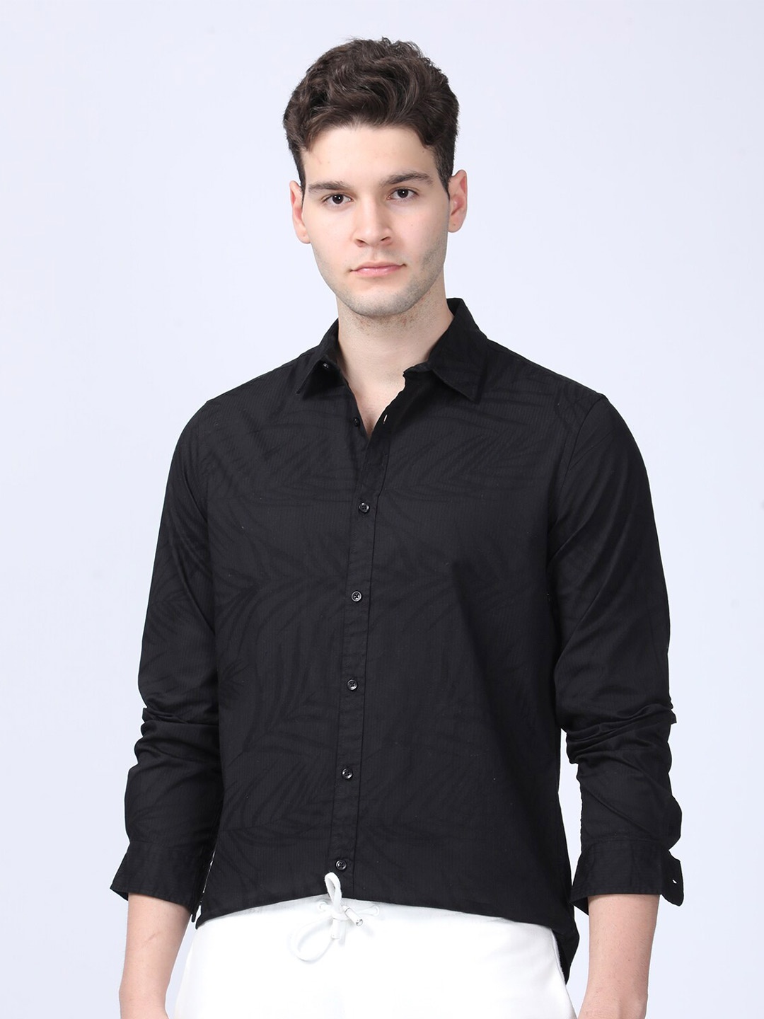 

POE Smart Slim Fit Floral Printed Pure Cotton Casual Shirt, Black