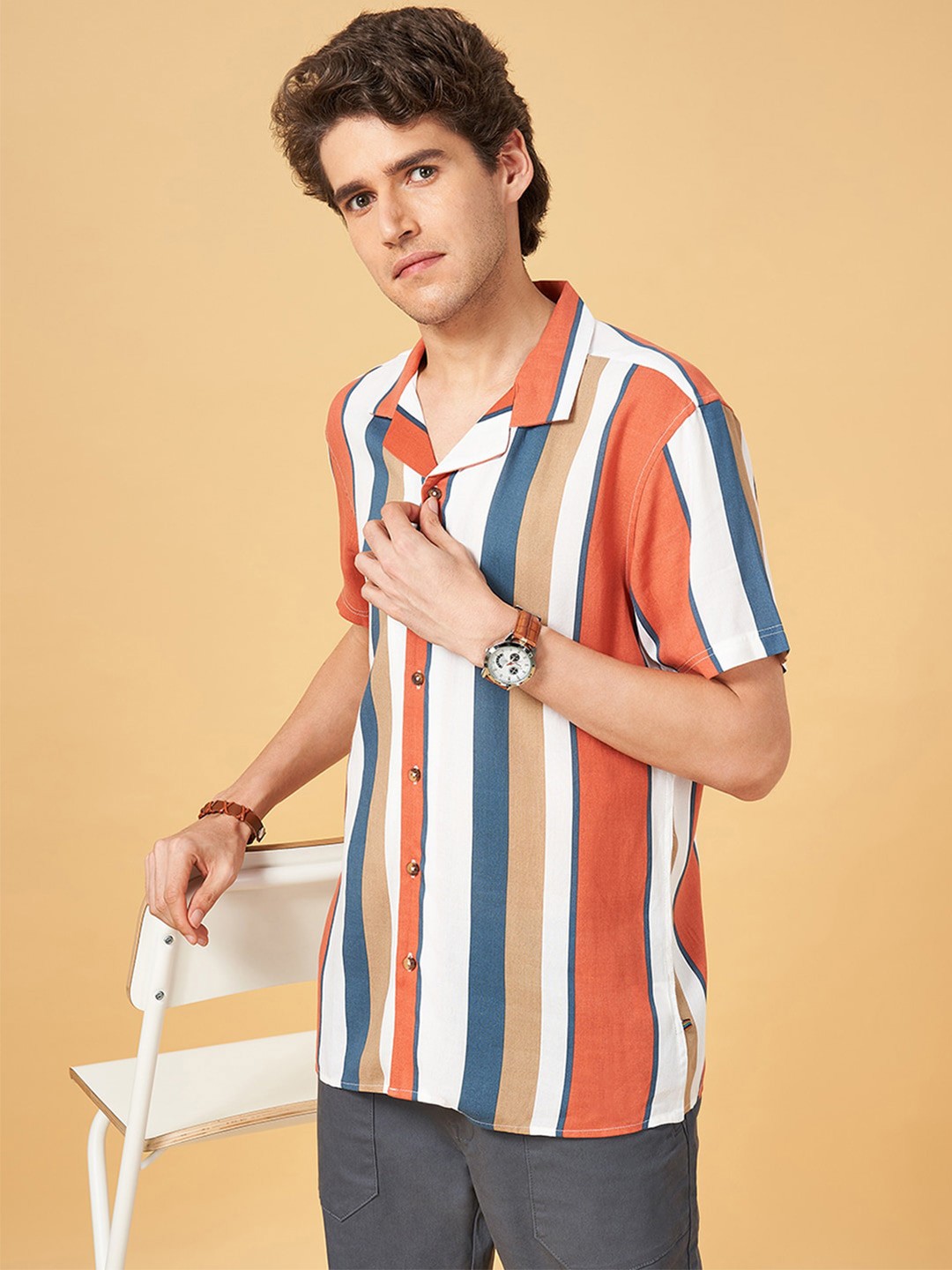 

Urban Ranger by pantaloons Slim Fit Striped Casual Shirt, Multi