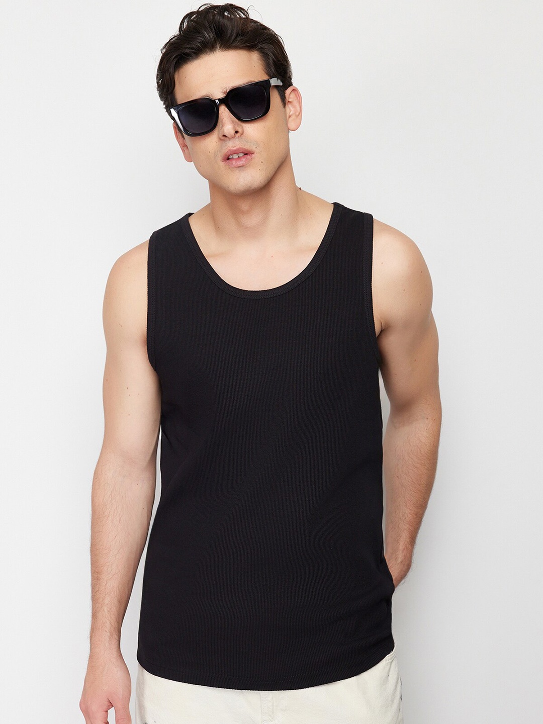 

Trendyol Ribbed Basic Vest- 1051393615, Black