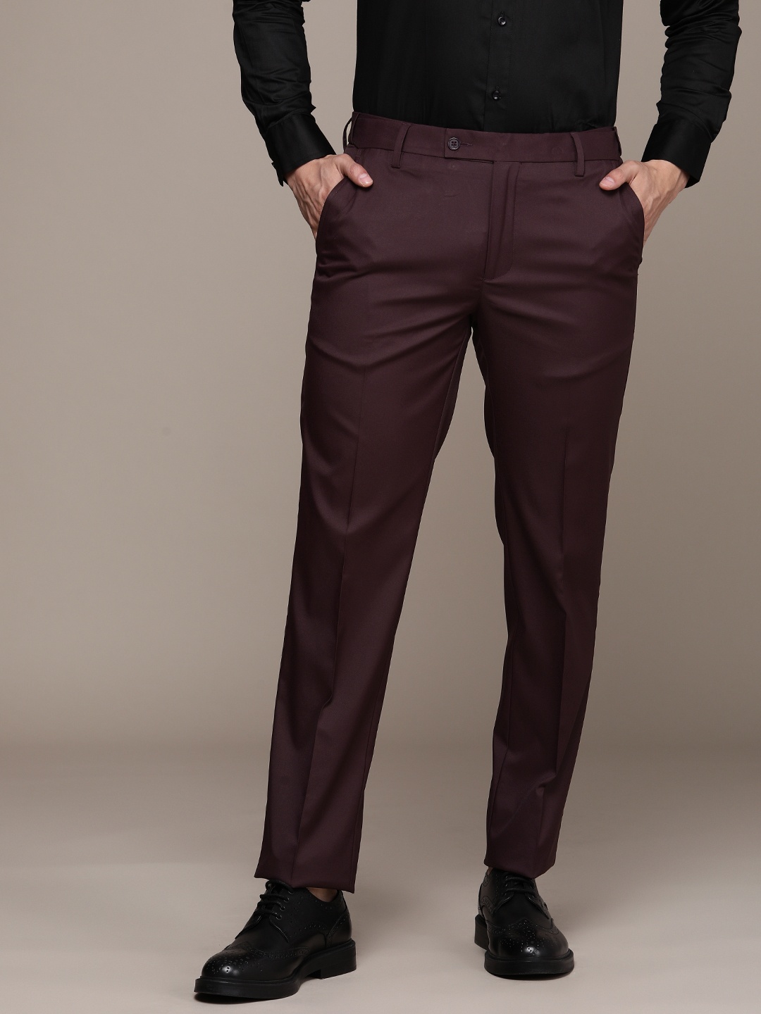 

French Connection Men Slim Fit Smart Casual Trousers, Burgundy