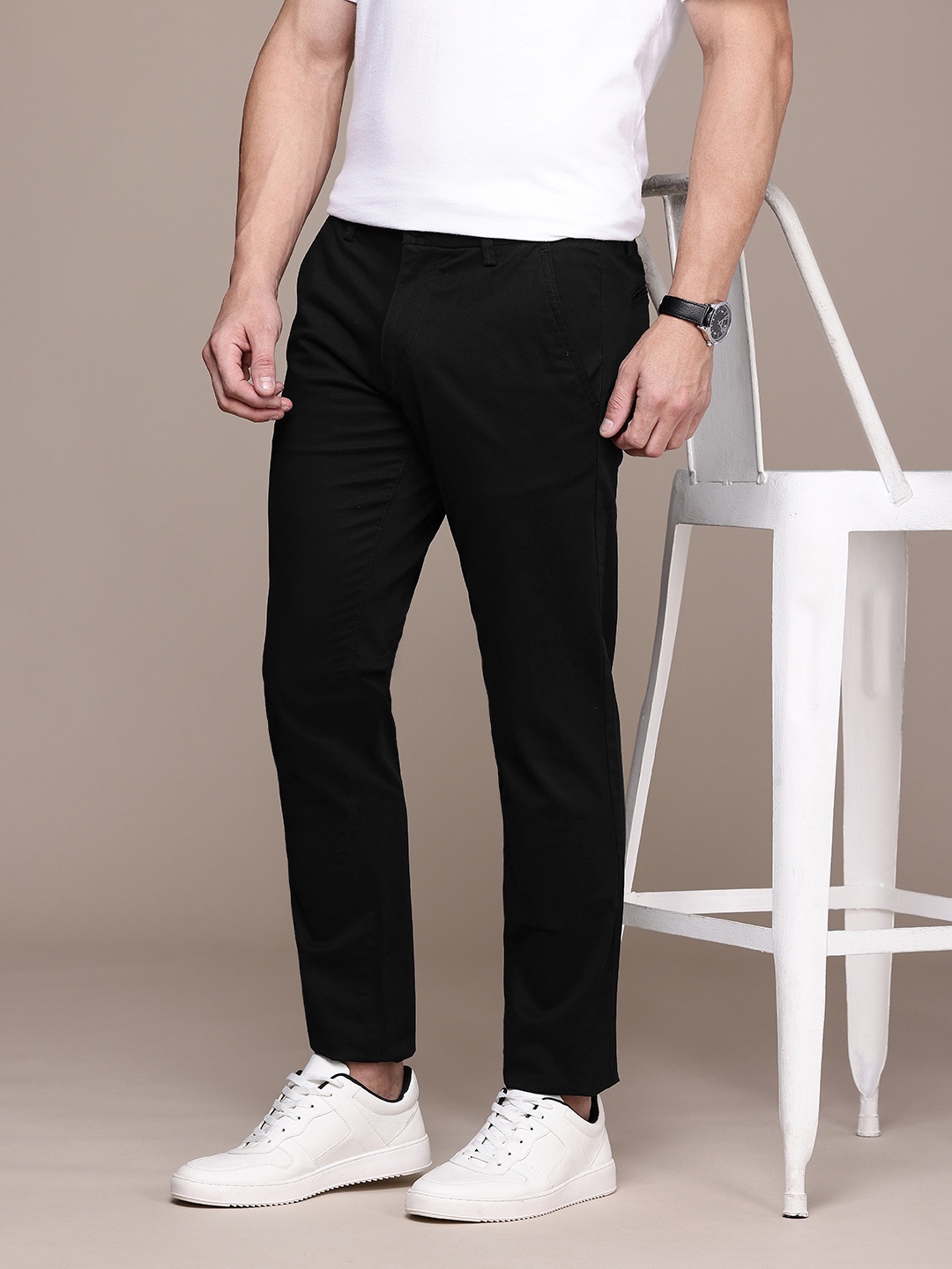 

French Connection Men Slim Fit Smart Casual Trousers, Black