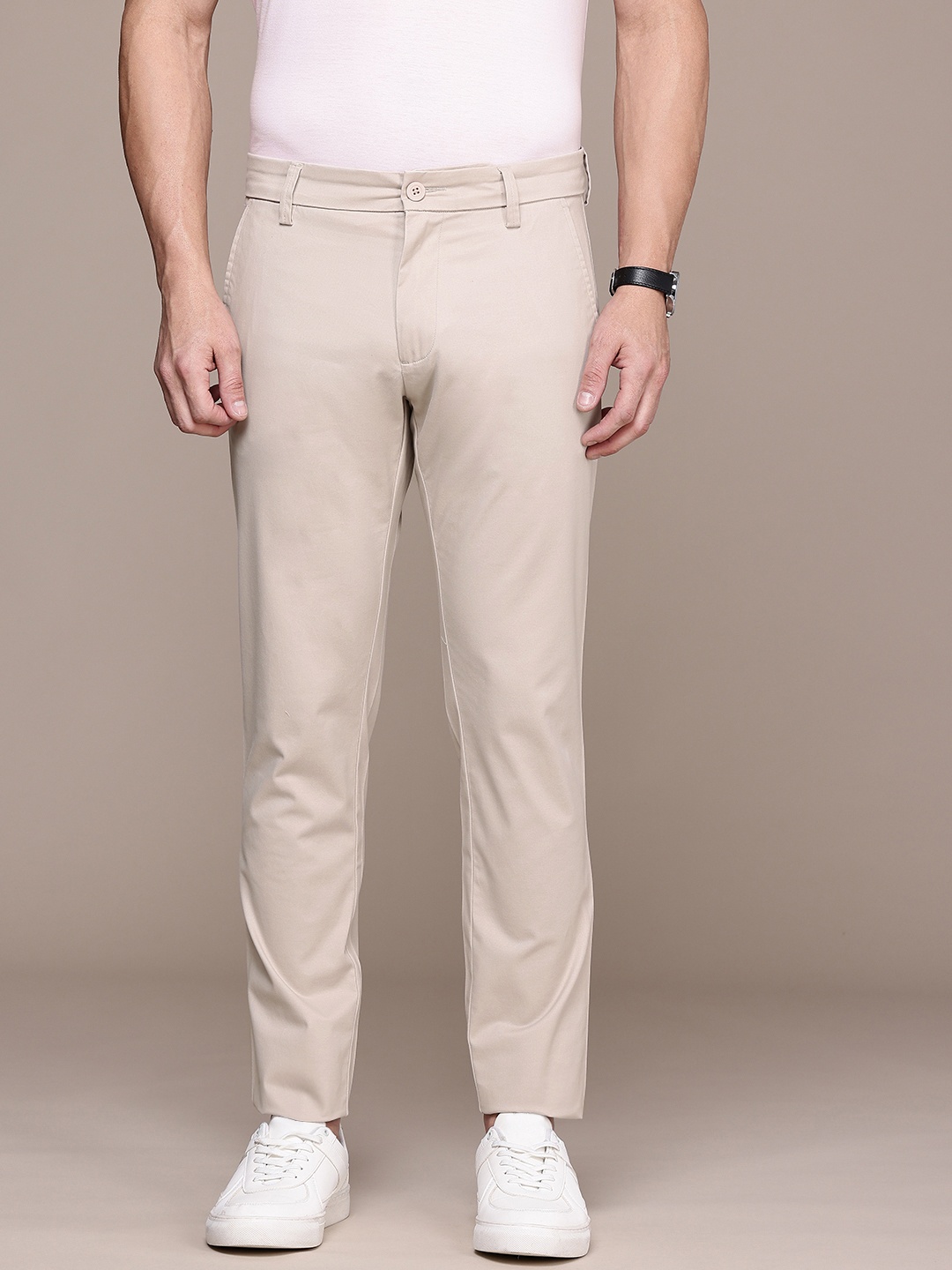 

French Connection Men Slim Fit Trousers, Beige