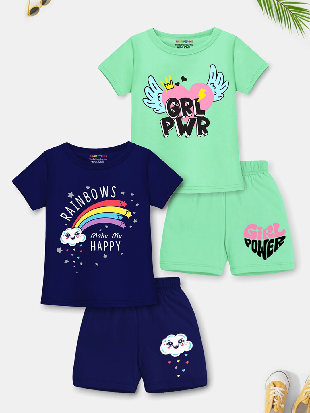 

Trampoline Kids Pack Of 2 Printed T-shirt with Shorts, Green
