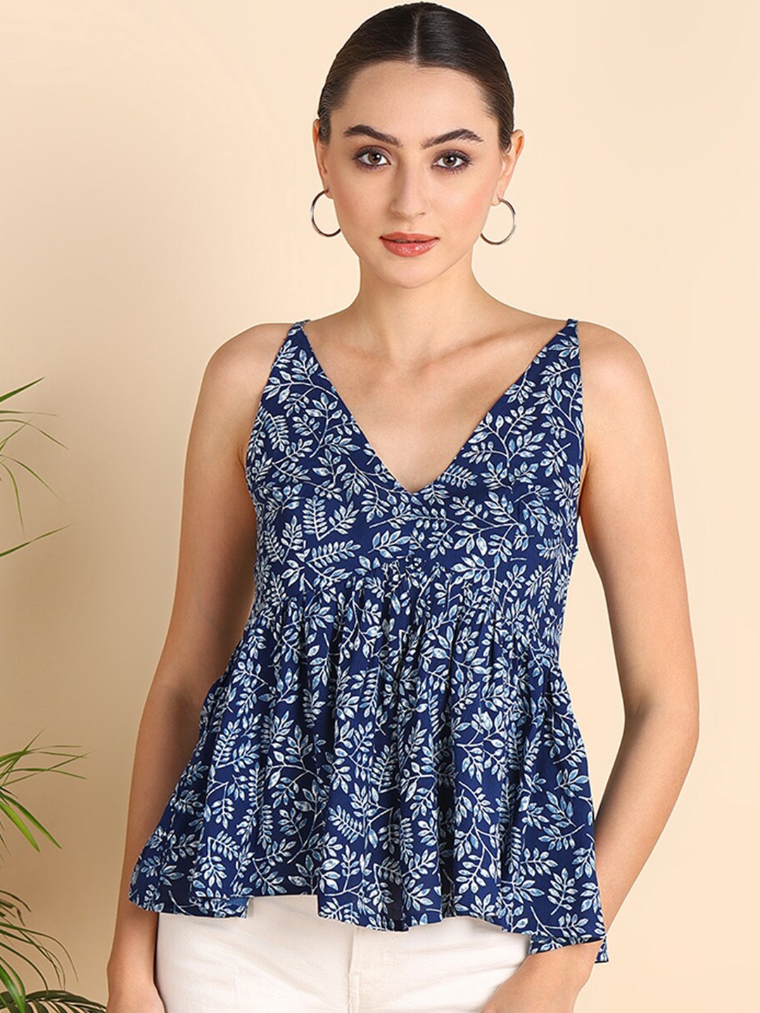 

HERE&NOW Floral Print Peplum Top, Blue