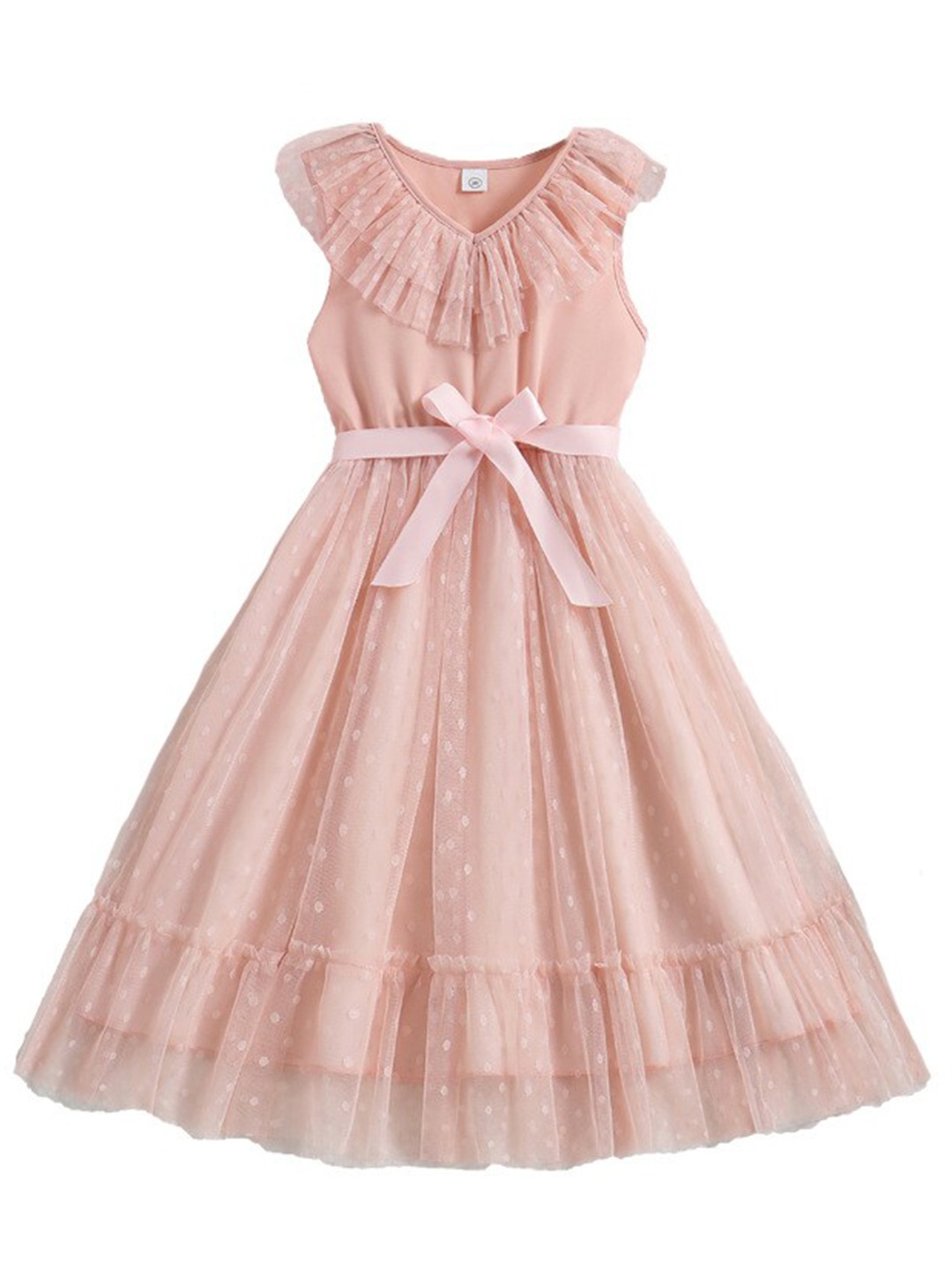 

StyleCast x Revolte Girls Self Design V-Neck Ruffles Fit & Flare Maxi Dress, Pink