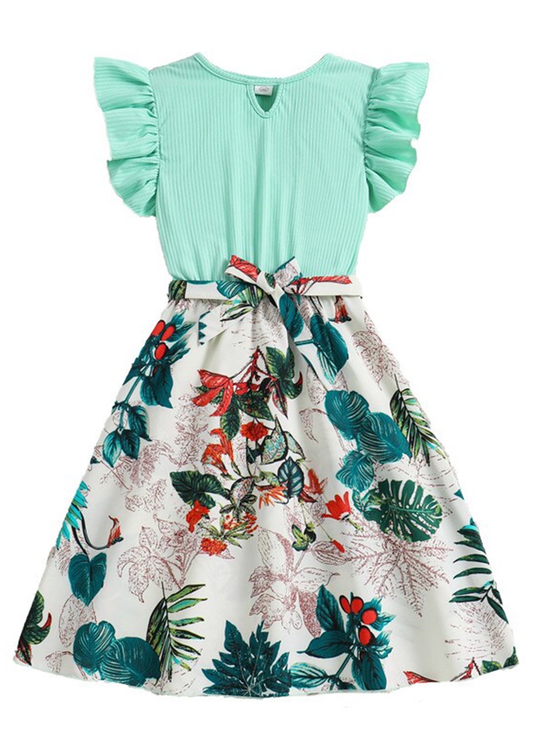 

StyleCast x Revolte Girls Green Floral Print Flutter Sleeve Fit & Flare Dress