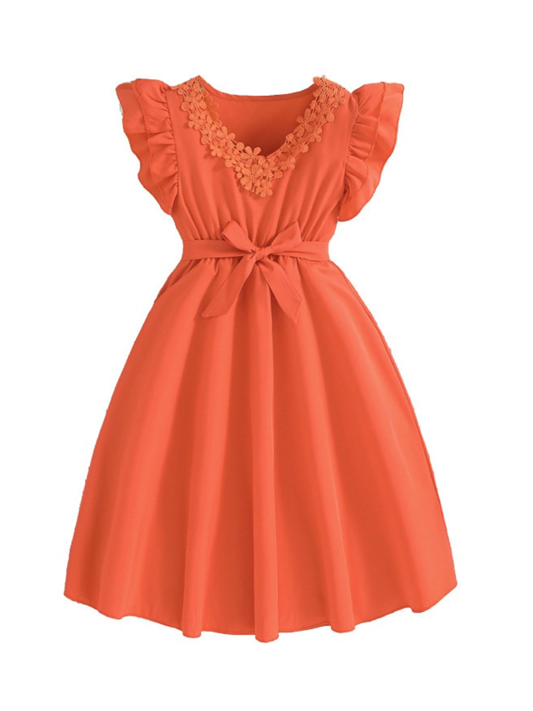 StyleCast x Revolte Girls Orange Colour Puff Sleeve Fit & Flare Maxi Dress