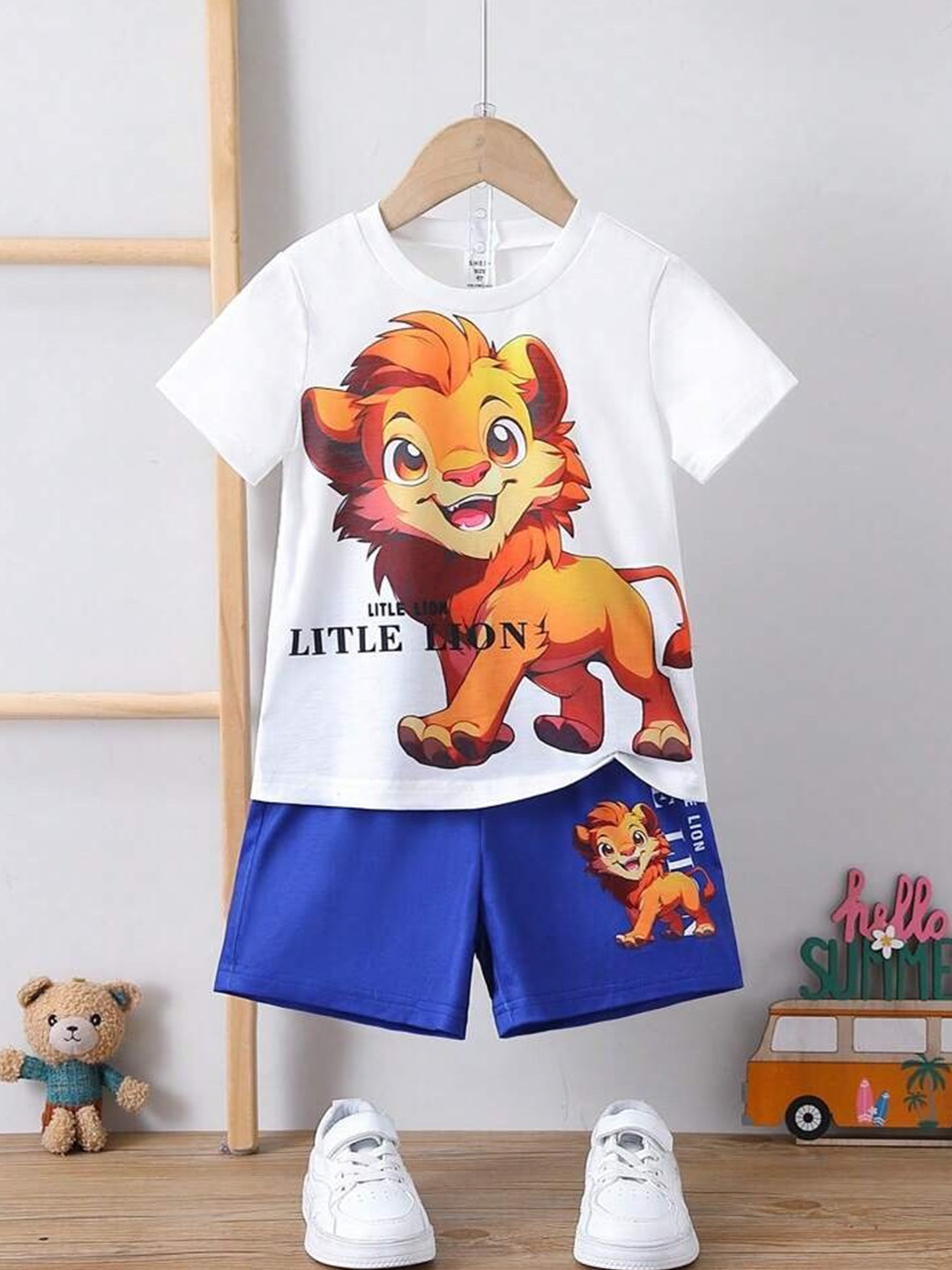 Googo Gaaga Boys Printed Pure Cotton Round Neck T-shirt With Short, White