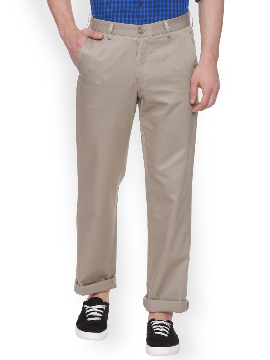 

Van Heusen Men Khaki Regular Fit Solid Formal Trousers