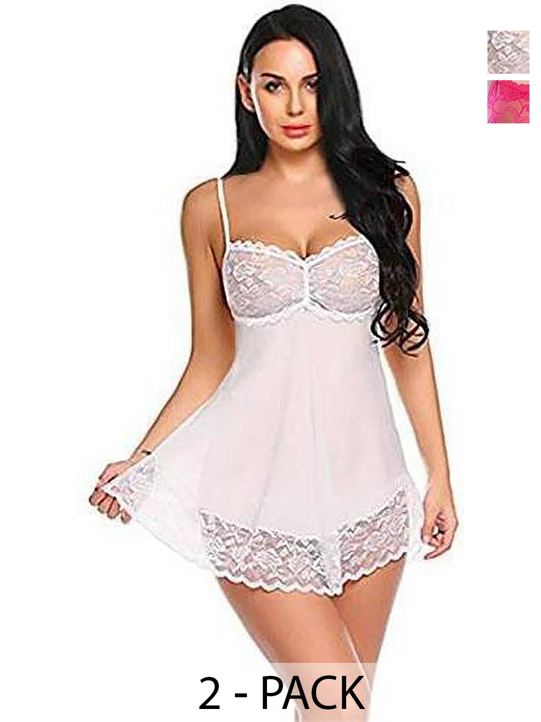 

PIBU Pack Of 2 Self Design Net Baby Doll, Pink