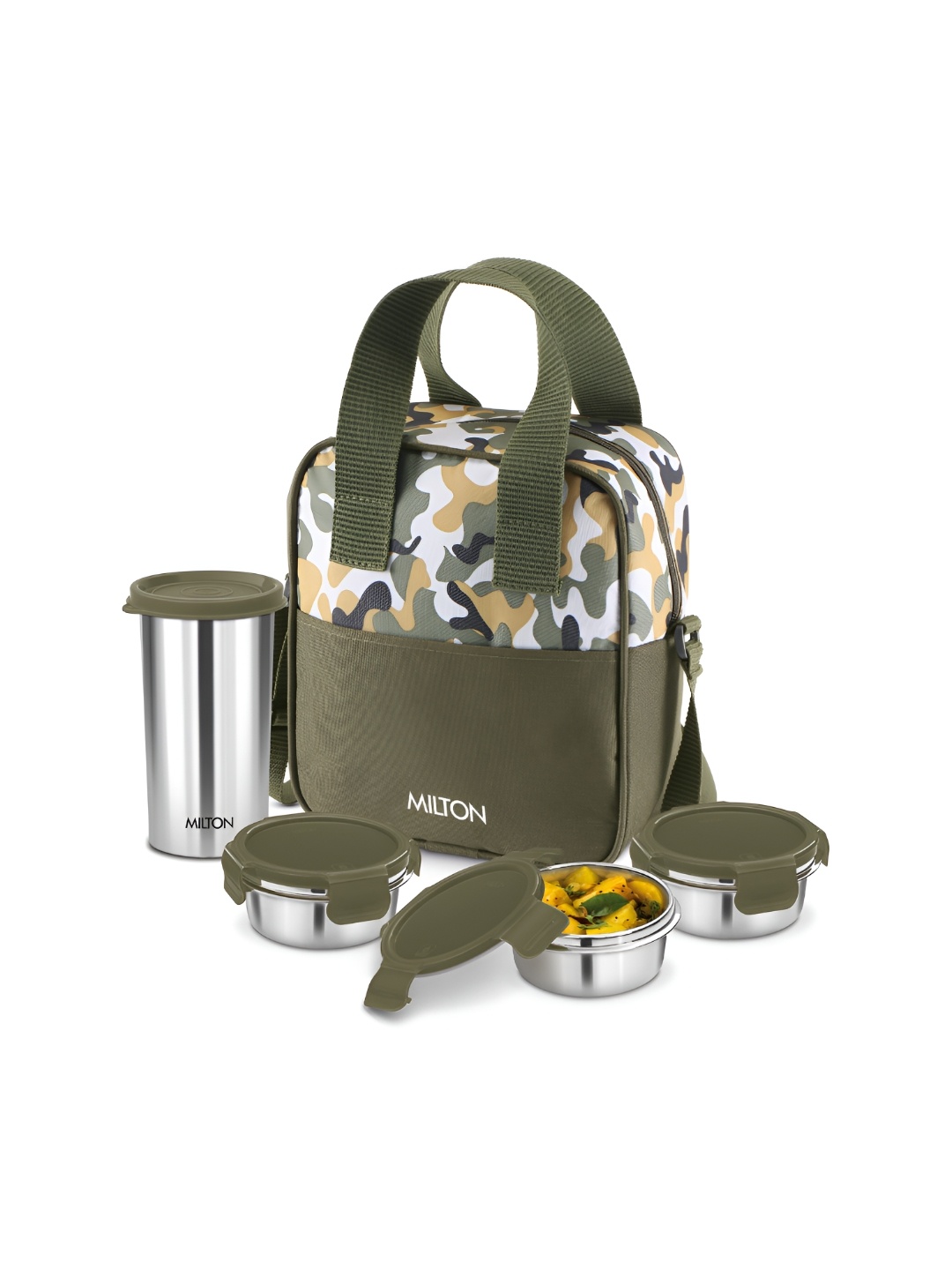 

Milton Camo Feast Stainless Steel Tiffin 3Click Lock Containers & Tumbler With Jacket, Green
