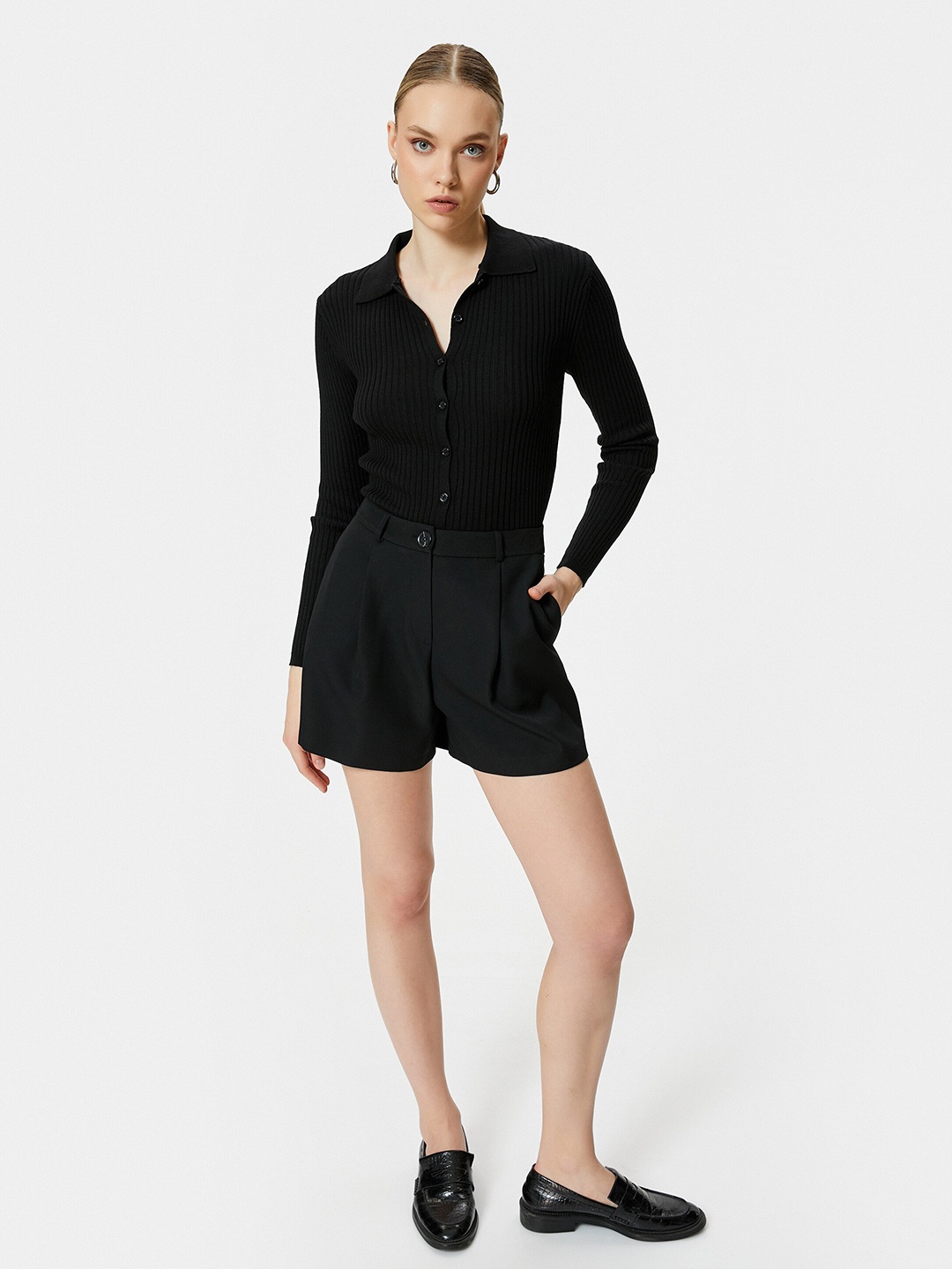 

Koton Square Neck Long Sleeves Regular Cotton Top, Black