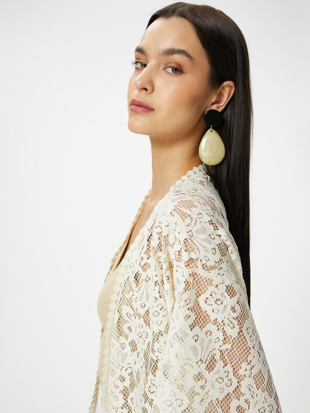 

Koton Self Design Cotton Open Front Shrug, Off white