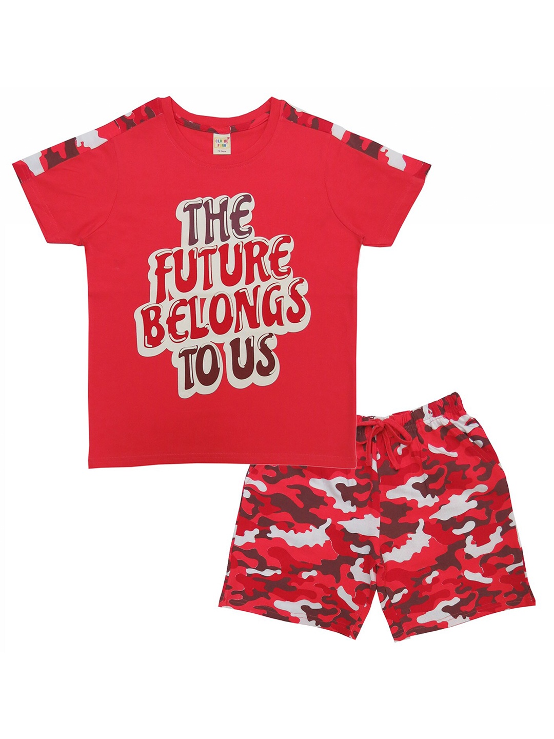 

Clothe Funn Boys Printed T-shirt With Shorts, Coral