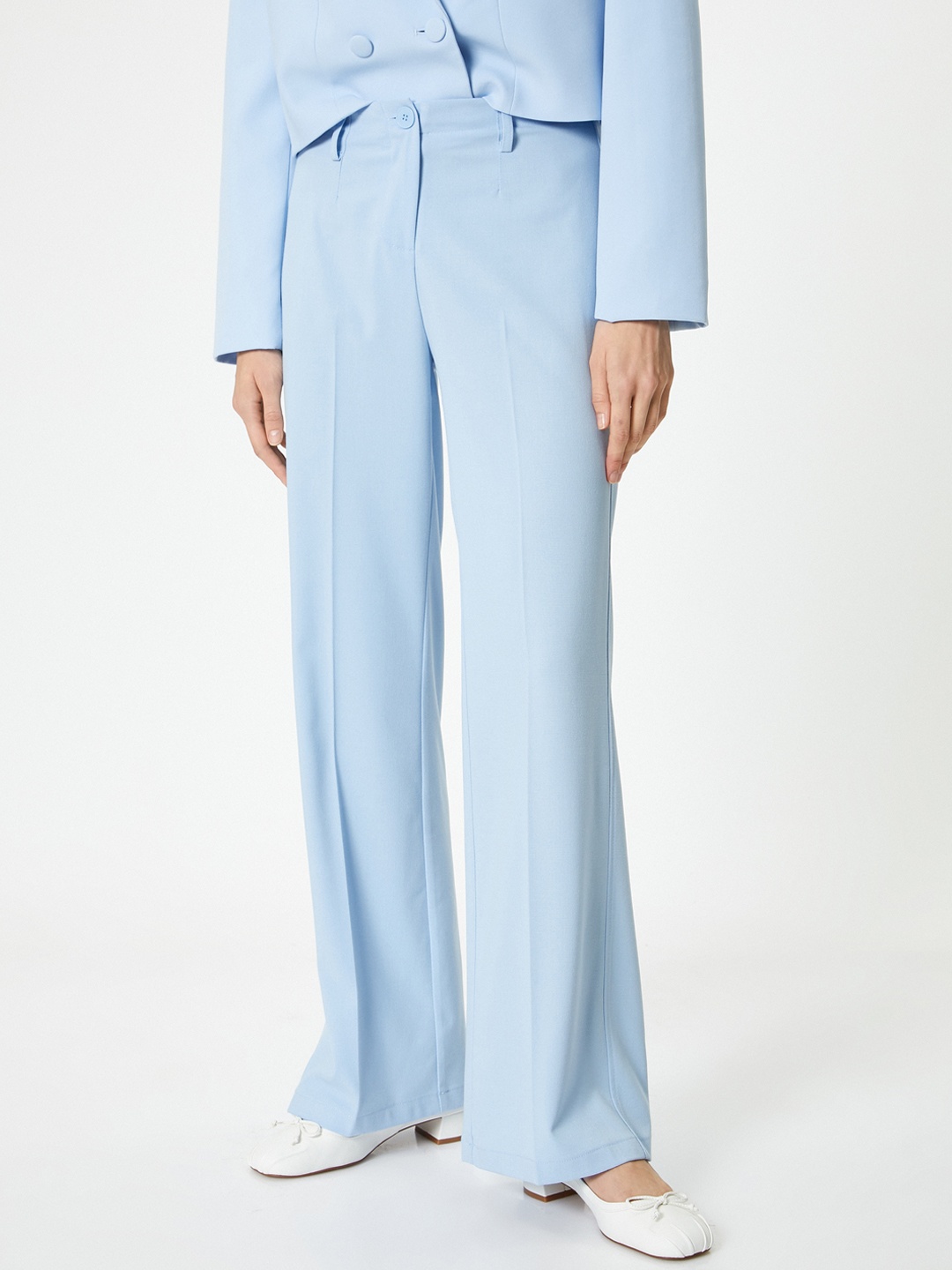 

Koton Women Straight Fit High-Rise Trousers, Blue