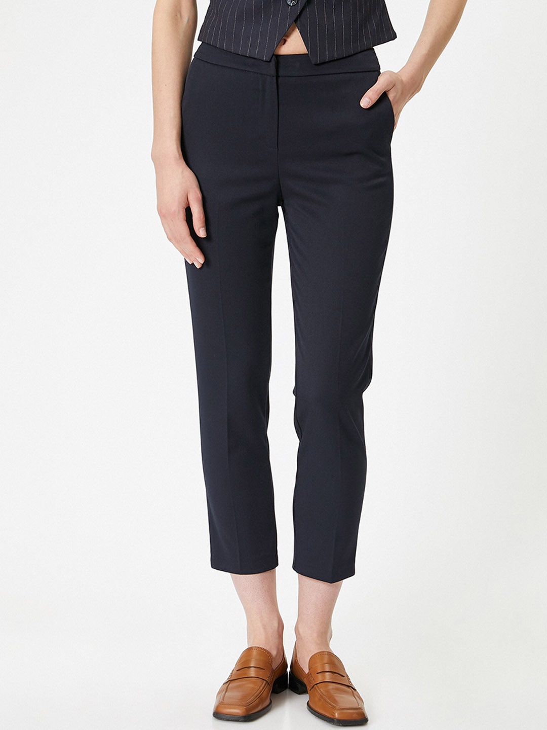 

Koton Women High-Rise Trousers, Navy blue