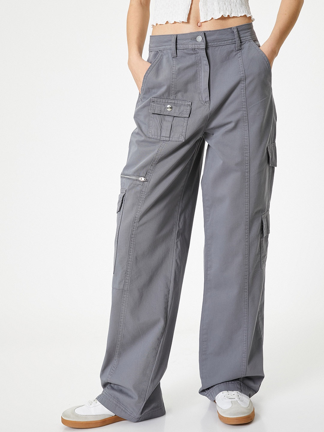 

Koton Women Loose Fit Pure Cotton Cargos, Grey