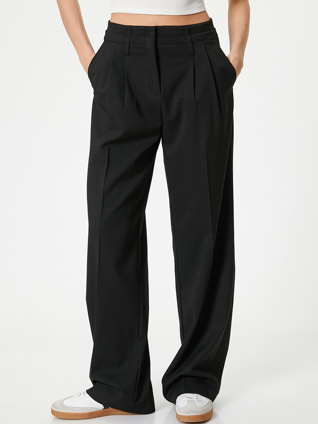 

Koton Women Flared High-Rise Parallel Trousers, Black