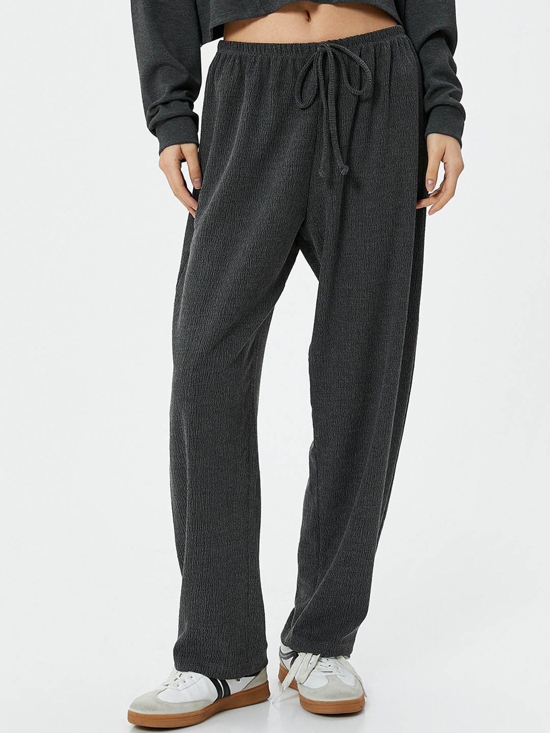 

Koton Women Textured Straight Fit Trousers, Grey