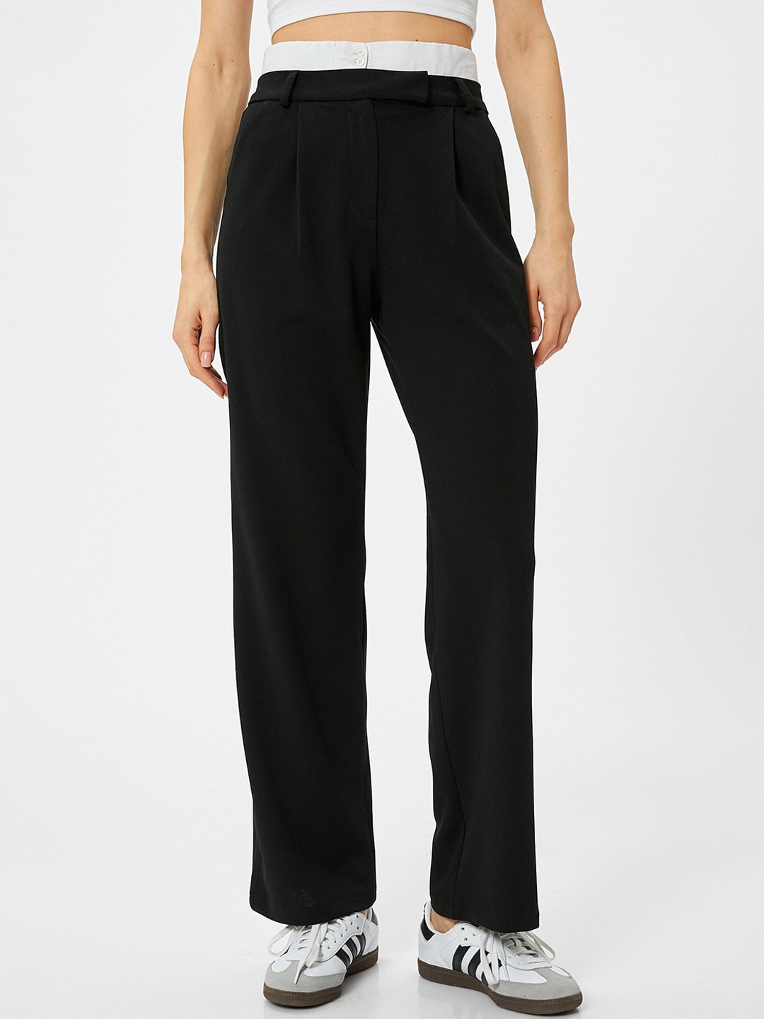 

Koton Women Straight Fit Parallel Trousers, Black