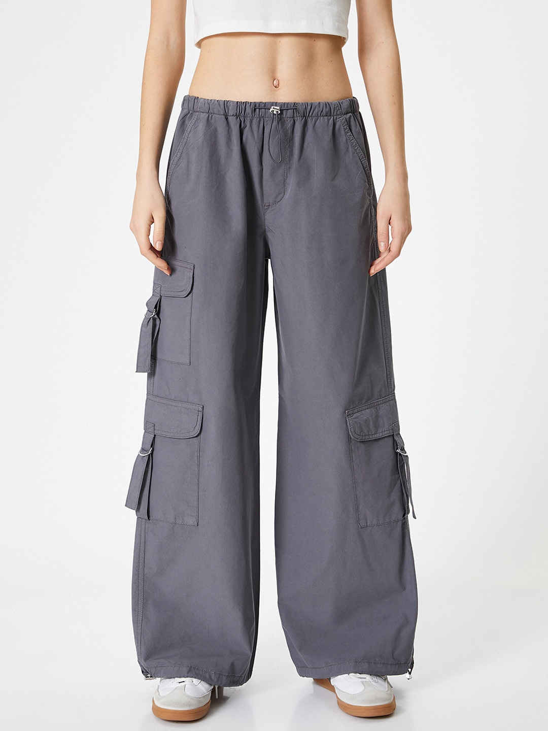 

Koton Women Flared Low-Rise Cargo Trousers, Grey