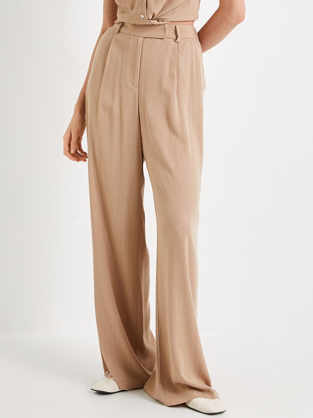 

Koton Women Straight Fit High-Rise Parallel Trousers, Beige