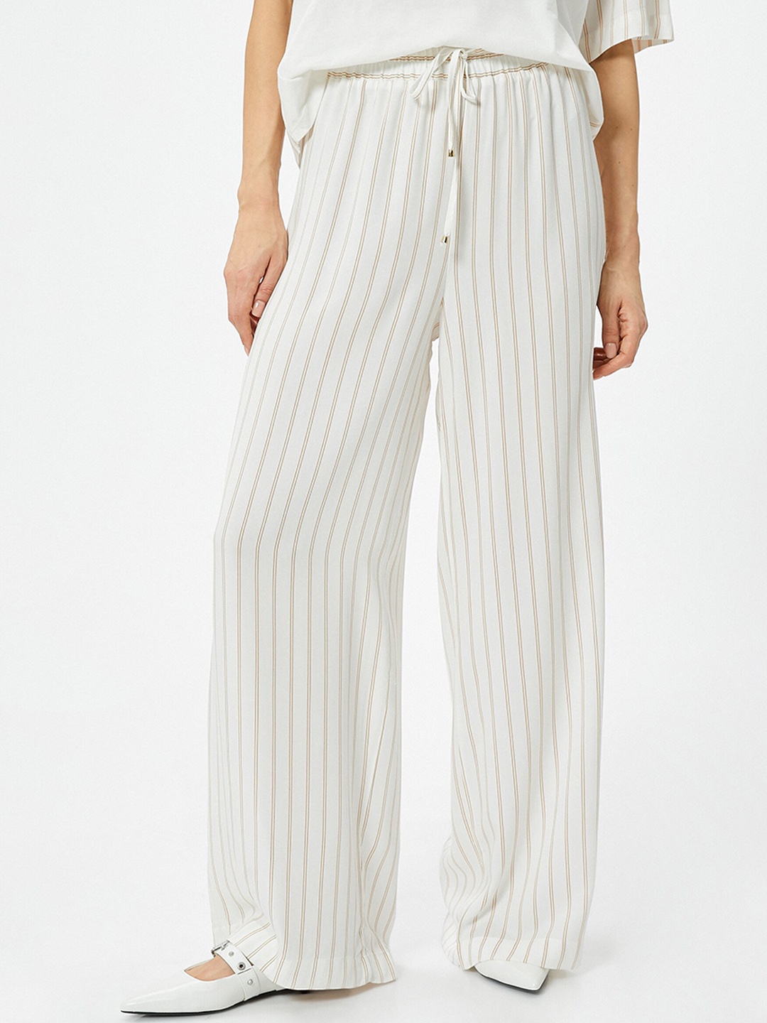 

Koton Women Striped Flared Parallel Trousers, White