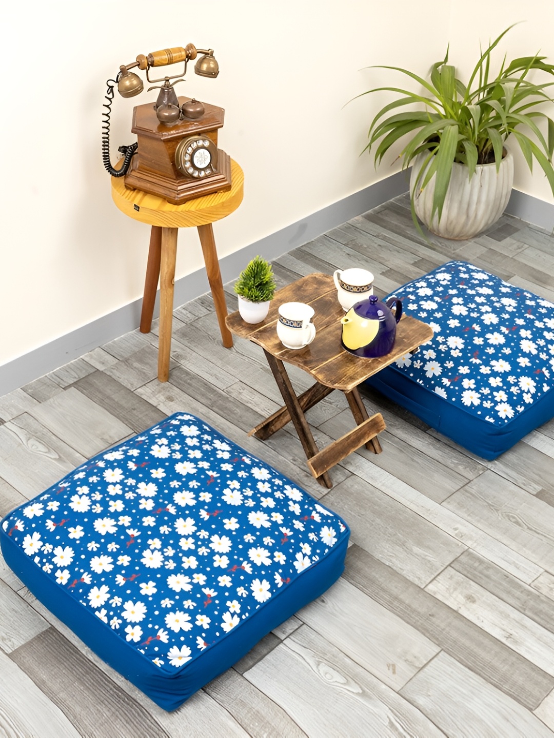 

SKANDA FAB 2-Pcs Blue & White Printed Pure Cotton Sqaure Shaped Floor Cushions