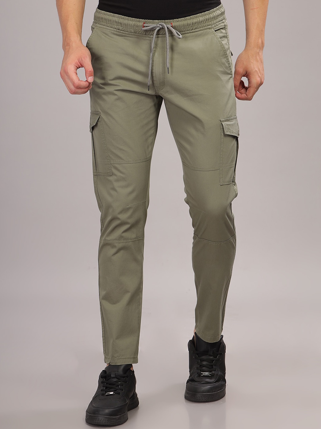 

PAUL STREET Men Smart Slim Fit Cotton Cargos, Green