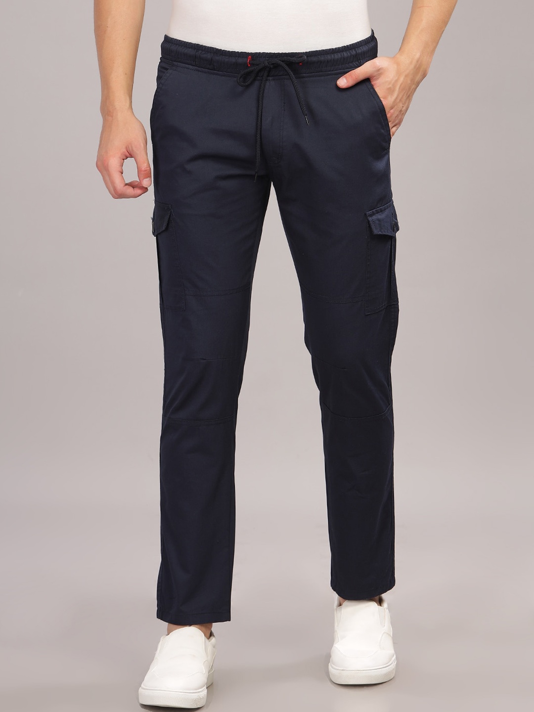 

PAUL STREET Men Smart Slim Fit Cotton Cargos, Navy blue