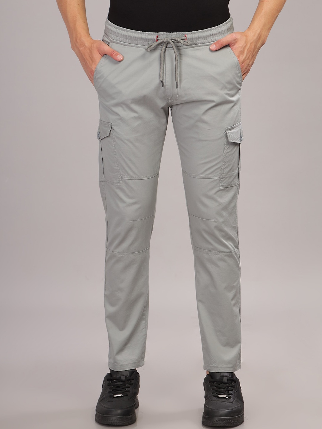 

PAUL STREET Men Smart Slim Fit Cotton Cargos, Grey
