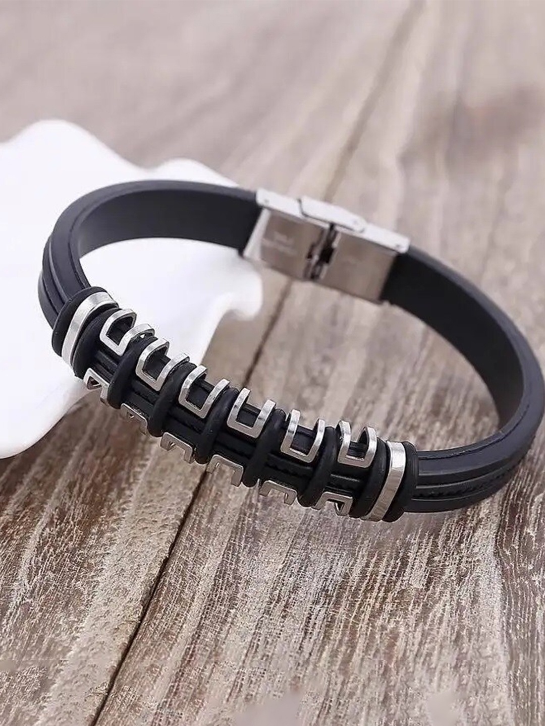 

MEENAZ Men Silver-Plated Stainless Steel Wraparound Bracelet