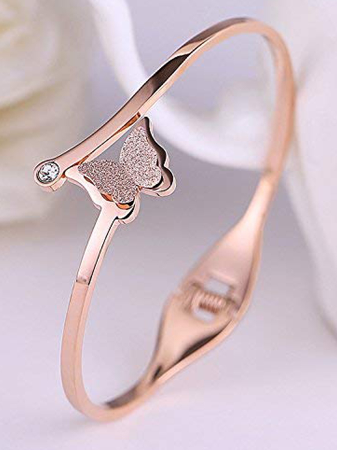 

MEENAZ Rose Gold-Plated Stainless Steel American Diamond Kada Bracelet